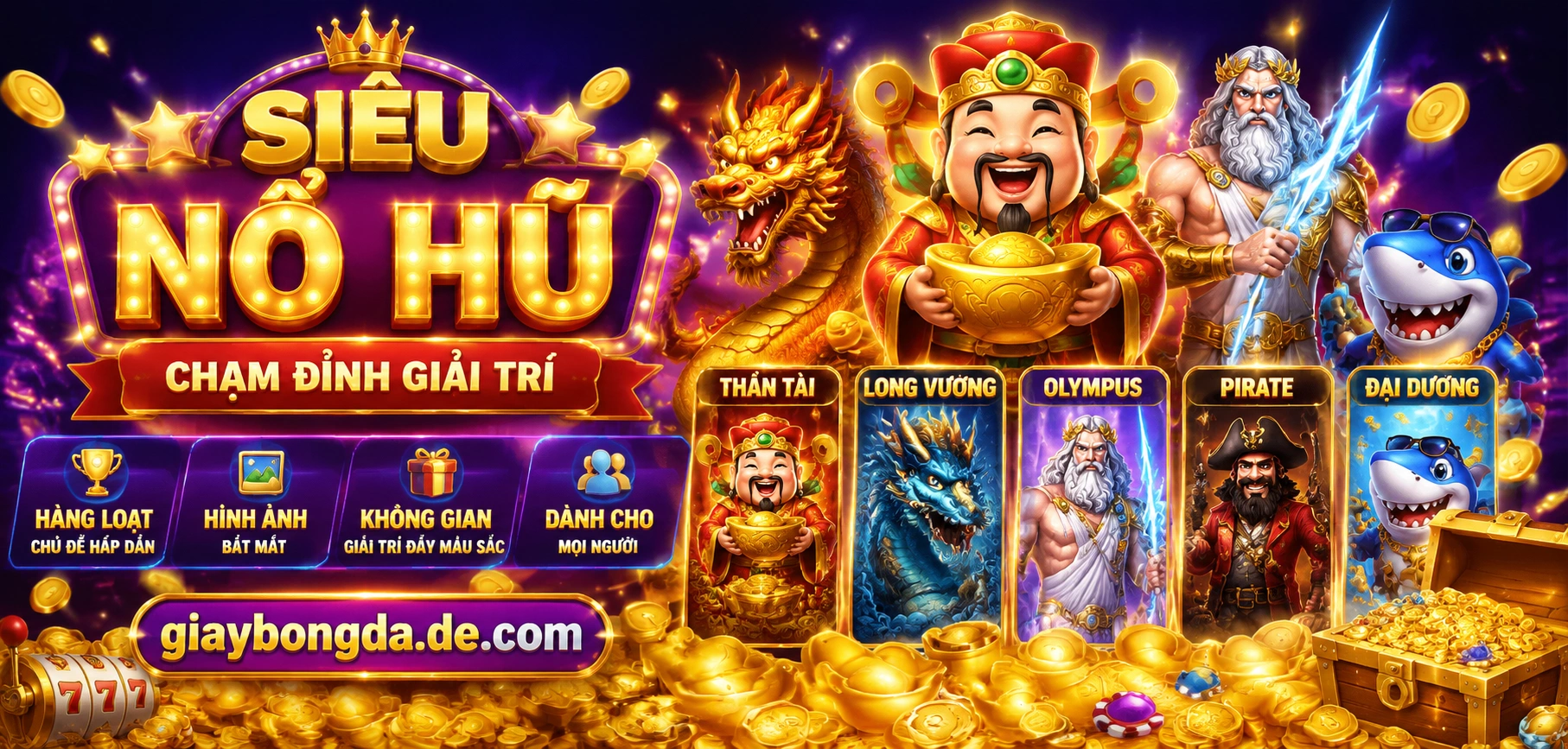 Giao diện slot game đổi thưởng với nhiều biểu tượng và vòng quay